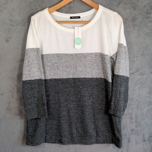 NWT Pink Clover Stitch Fix Cozy Brushed Knit Light Sweater Sz XL Gray Colorblock